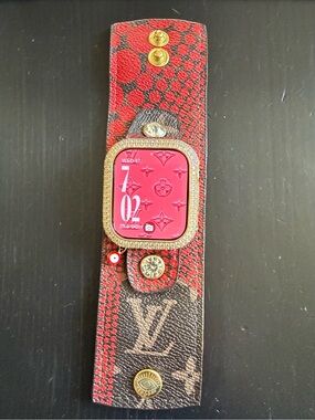 Apple compatible Watchband made from Auth material LV Kasama Waves Red Mono